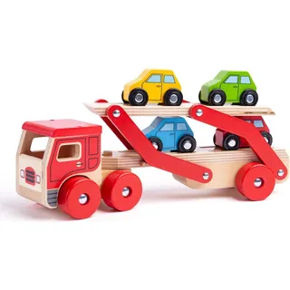 BigJigs Holz Autotransporter Spielzeug-LKW mit Autos
