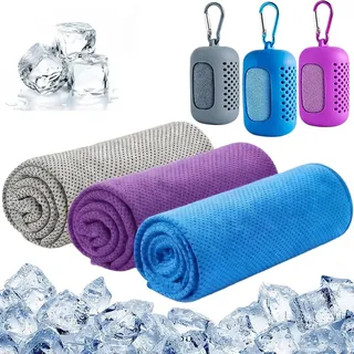 Cici & Sisi 3 Stück Kühlendes Handtuch Kühlhandtuch, 30x90cm Cooling Towel, Cooling Towel Kühlendes Handtuch Kühltücher Sporthandtuch Kühlende Handtücher Fitness Outdoor Sports (Lila Grau Blau)