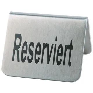 APS 17 2er-SetTischaufsteller "RESERVIERT", Tischschild, 5,5 x 5 cm, Höhe 3,5 cm, beidseitige Aufschrift, Edelstahl mattiert