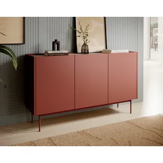 Kommode 145 cm Laris - Sideboard Loft, 3 Türen - Wohnzimmer, Metallbeine (Ceramic Red) - Rot