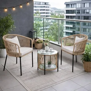 Balkonset Gartenset Bistro Set Gartenmöbel Set Outdoor Rope Sitzgruppe Beige - Beige