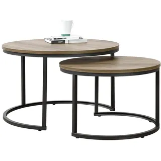 [en.casa] Couchtisch ’Christchurch’ 2er Set Satztisch Metallgestell Holzoptik/Schwarz - Dunkelbraun