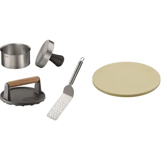 RÖSLE Barbecue Burger-Set 3-tlg Hochwertiges Burger-Set mit Burgerpresse Pro & VARIO Pizzastein Hochwertiger Pizzastein aus Cordierit zur Zubereitung von Pizza