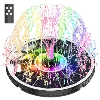 Solar Springbrunnen mit Fernbedienung, SZMP Neu 6W LED Solar Teichpumpe mit 4000mAh Batterie, 7 Düsen & 4 Fixe Rohre Solar Wasserpumpe Solar Schwimmender Solarbrunnen Pumpe für Garten, Vogel-Bad