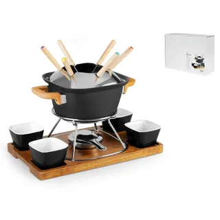 H&H Fondue-Set für 6 Personen, mit 4 Keramikschüsseln, Schwarz, 15 Stück