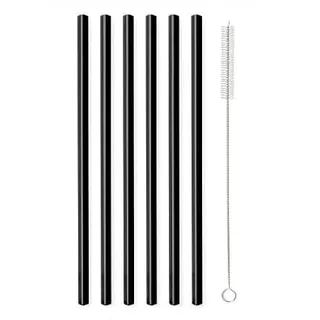 Vialli Design AMO 6599 Trinkhalme aus Glas, schwarz, 20 cm, 6 Stück