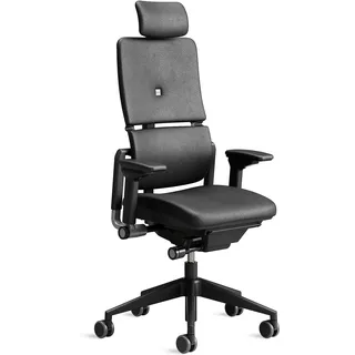 Steelcase Please Ergonomischer Bürodrehstuhl mit höhenverstellbarer Lumbalstütze für Unterstützung den ganzen Tag über, anpassbare Kopfstütze Schwarzes Leder