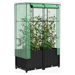 Hochbeet mit Gewächshausaufsatz in Rattan-Optik 80x40x138 cm Pflanzkübel Blumenkübel Großer Blumentopf für den Außenbereich Schwarz
