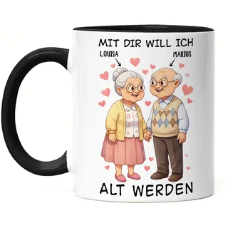 Kiddle-Design Pärchen Tasse Personalisiert Geschenk Valentinstag, Spruch mit dir Will ich alt Werden, witziges Geschenk Jahrestag Partner, Paar Pärchen Hochzeitstag - Emaille Blau