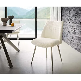 Esszimmerstuhl Elso-Flex Bouclé Weiß 4-Fuß konisch Edelstahl Taschenfederkern