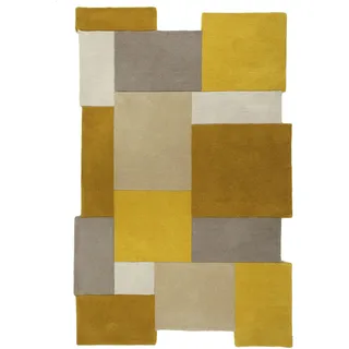 Flair Rugs Wollteppich Abstract, Collage, 100% Wolle", gelb (ocker), B:200cm H:11mm L:290cm, Wolle, Teppiche, Karo Design, Patchwork, modern, mehrfarbig, Wohnzimmer, Schlafzimmer