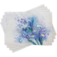 ABAKUHAUS Aquarell-Blumen Platzmatten, Iris Frische Farben, Waschbare Stoff Esszimmer Küche Tischdekorations Digitaldruck, Ecru Lila