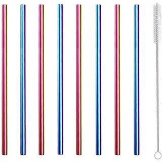 Kurze Strohhalme Edelstahl wiederverwendbar Metall Strohhalm Cocktail Kleine Mini Kurz Trinkhalme für Cocktails Party Zubehör Straws mit Bürste, Bunt 8 Stück