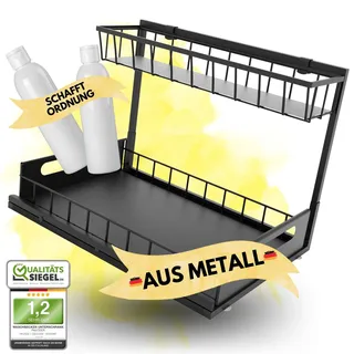 Panteer ® Unter Waschbecken Regal - Große Kapazität Küche Organizer - LANGLEBIG aus Metall - Aufbewahrung Küche - Einsetzbar als Gewürzregal oder Putzmittel Organizer - Küche Zubehör