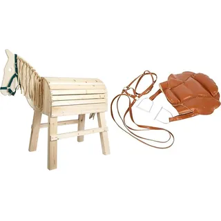 Small Foot Holzpferd für Kinder ab 3 Jahren, Reitpferd mit Aufstiegshilfe und Halfter & Sattel- und Zaumzeug-Set Holzpferd aus Kunstleder, mit verstellbarem Sattelgurt, ab 3 Jahren, 11906, Groß