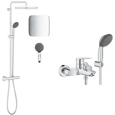 GROHE Vitalio Start 250 Cube - Duschsystem mit Thermostatbatterie & Start - Einhand-Wannenarmatur (1/2", Wandmontage, mit Temperaturbegrenzer), chrom, 23413002