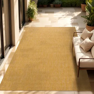 In- & Outdoor Teppich Flachgewebe einfarbig modern wetterfest für Terrasse Küche Grösse 150 cm Quadrat - Gelb