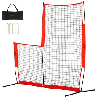 VEVOR L-Typ für Schlägerkäfig 240 x 106 x 214 cm Baseball- und Softball-Sicherheitsschirm Körperschutz Tragbarer Schlagschirm mit Tragetasche & Bodenpfählen, Outdoor Baseball-Pitching-Netz Rot