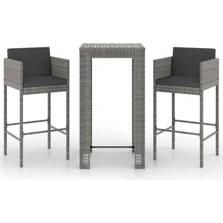 vidaXL 3-tlg. Gartenbar-Set mit Kissen Poly Rattan Grau - Grau
