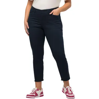Ulla Popken Damen 7/8 Hose mit Fransensaum, Sienna Freizeithose, Marine, 47W / 32L