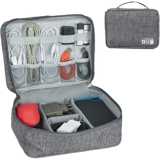 Relaxdays Kabeltasche Organizer 11 x 25 x 20 cm 1-tlg. grau