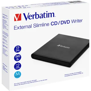 Verbatim USB 2.0 8x/6x/24x, Slimline Portable, Schwarz