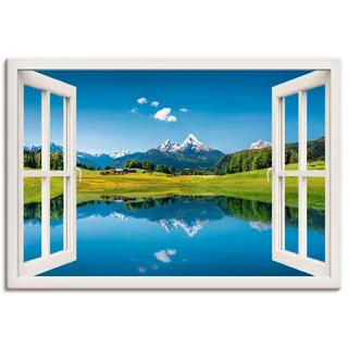 Artland Wandbild »Fensterblick Alpen und Bergsee« Berge 1 Stk. tlg. als Leinwandbild, Poster in verschied. Größen, blau