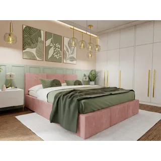 Muralo POLSTERBETT für Schlafzimmer Stoffbett Bett mit Container Doppelbett Polsterbett mit Bettkasten Hellrosa 140cmx200cm - Rosa