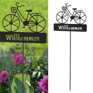 Gartenstecker Willkommen Fahrrad │ 20x90cm Metall │ Gartendekoration für Beet und Topf