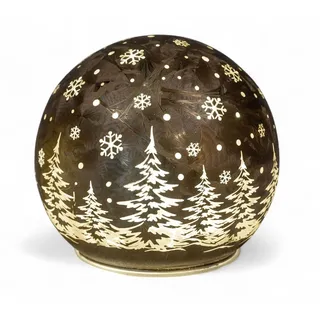 formano LED Deko-Kugel Frosty Braun 10cm Glaskugel Timer 6h/18h Weihnachten Deko - Farbglas in geeister-Optik mit winterlichem Dekor - Herbst Winter Weihnachtsdeko für Tisch Regal Fensterbank