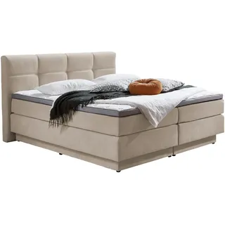 Carryhome Boxspringbett , Naturfarben , Kunststoff , H2 + H3 , 7-Zonen , Höhe ca. 24 cm , 180x200 cm , Bettkasten, gepolstertes Kopfteil, Stoffauswahl, Topper durchgehend, Wendematratze mit unterschiedlichen Härtegraden, in verschiedenen Größen erhältlich , Schlafzimmer, Betten, Doppelbetten