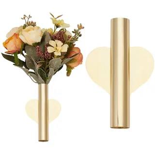 GORGECRAFT 2 Stück Herz Wandvase Goldfarben Metall Edelstahl Selbstklebend Zum Aufhängen von Pflanzen Getrockneten Blumen Wandmontage Dekorhalter Vase Für Zuhause Büro Wohnzimmer Schlafzimmer Dekorati