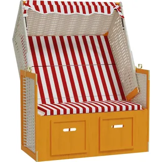 Strandkorb mit Dach Poly Rattan und Massivholz Rot & Weiß - Rot