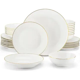 Luxora Serviesset – Essteller – 8 Personen – 32-teilig – Weiß Keramisch – Kleine Teller – Ofengeeignet - Weiß