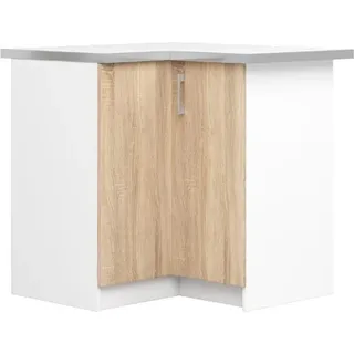 BDW - Küchenschrank - Eckschrank Küche, Arbeitsplatte, Weiss / Eiche Sonoma, 90cm - Weiß, Braun
