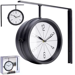 Vilde Wanduhr Uhr Zimmeruhr aus Metall schwarz doppelseitig 30,5x9,5x28 cm - Schwarz