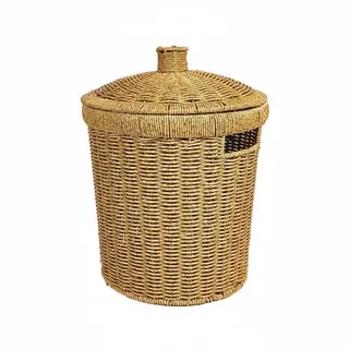 MotiveTech Rostfreier Aufbewahrungskorb Geflochtener Mülleimer Abfallbehälter Wäschekorb mit Deckel Diskret Ordnung Schaffen Imitat Rattan Pflegeleicht für, 28-36cm