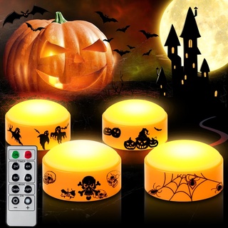 CANDLE IDEA 4 PCS Halloween LED Kürbis Lichter mit Timer und Fernbedienung, batteriebetriebene Jack-O-Laterne orange Licht für Halloween Dekor, flammenlose Kerzen für Kürbis Dekoration