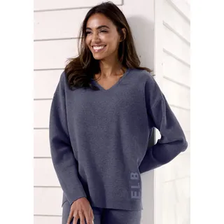 Sweater ELBSAND, Damen, Gr. 32/34, blau (blau meliert), Feinstrick, Obermaterial: 50% Viskose, 28% Polyester, 22% Polyamid, meliert, unifarben, bequem hüftlang, V-Ausschnitt, Sweatshirts Sweater, aus hochwertigen Strick, Topseller