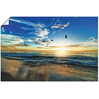 ARTland Wandbild »Strand Möwen Meer Sonnenuntergang«, Sonnenaufgang & -untergang, (1 St.), als Alubild, Outdoorbild, Leinwandbild, Poster, Wandaufkleber, blau