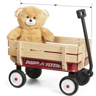 Radio Flyer Mein erster Bollerwagen aus Stahl und Holz mit Teddybär, roter Bollerwagen, für Kinder ab 1,5 Jahren