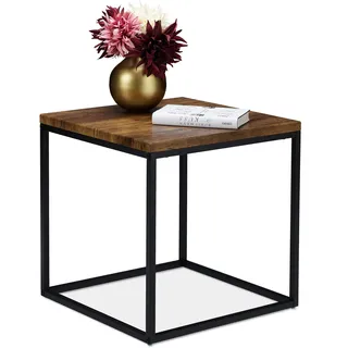 Relaxdays Beistelltisch, 45 cm, Industrial, Abstelltisch Wohn- & Schlafzimmer, Metall, Holzoptik/schwarz