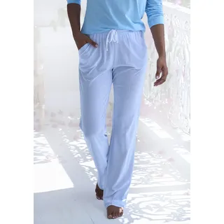 Pyjamahose S.OLIVER, Damen, Gr. 36/38, N-Gr, blau (himmelblau, gestreift), Single Jersey, Obermaterial: 50% Baumwolle, 50% Viskose, gestreift, bequem lang, Hosen Pyjamahose, mit seitlichen Eingrifftaschen, Topseller