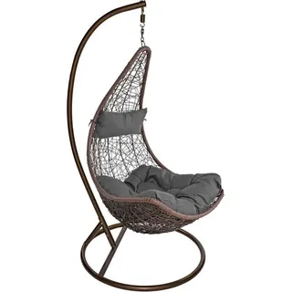 Hängesessel Polyrattan Hängekorb mit Gestell Hängestuhl Hängeschaukel Korb braun - Braun, Grau