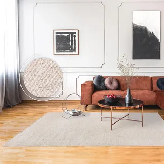 Paco Home Teppich Wohnzimmer Schlafzimmer Kurzflor Waschbar Bis 30 Grad Einfarbiges Design Meliertes Muster Weich Moderne Deko, Grösse:120x160 cm, Farbe:Creme