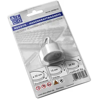 ALCO-Albert - Hakenmagnet Neodym Weiß Ø 30 mm | Neodym Magnethaken mit 28 kg Haftkraft zur Befestigung an Wand, Decke und Metallflächen