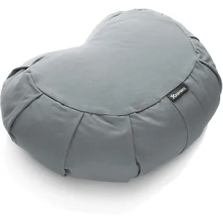 BODYMATE Halbmond Yogakissen 42cm lang 30cm breit und 15cm hoch Cool-Grey mit Buchweizen-Spelz Füllung – Maschinenwaschbarer Bezug aus 100% extra dicker Baumwolle – Meditationskissen – Sitzkissen