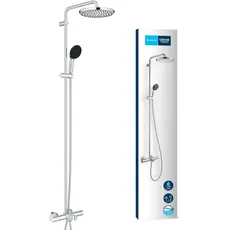 GROHE Vitalio 250 - Duschsystem mit Wannenarmatur, wassersparend ~8l/min (2 Strahlarten, schwenkbarer Kopfbrausearm, Sicherheitssperre bei 38°C, Antikalk-System), eckig, chrom, 26984001