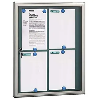 ARREGUI PAN72 Schaukasten aus Aluminium für 4 DIN A4 Blätter | Rostfreier Schaukasten | Magnetischer Infokasten mit Schlüssel | Infoboard | Infotafel | 8 Magnete inkl. | 69 x 55 x 4,7 cm | silber