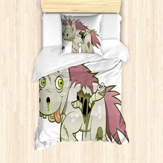 ABAKUHAUS Zombie Mantele, Das Böse Einhorn-Mythos, Milbensicher Allergiker geeignet mit Kissenbezügen, 135 cm x 200 cm - 80 x 80 cm, Grüne Getrocknete Rose